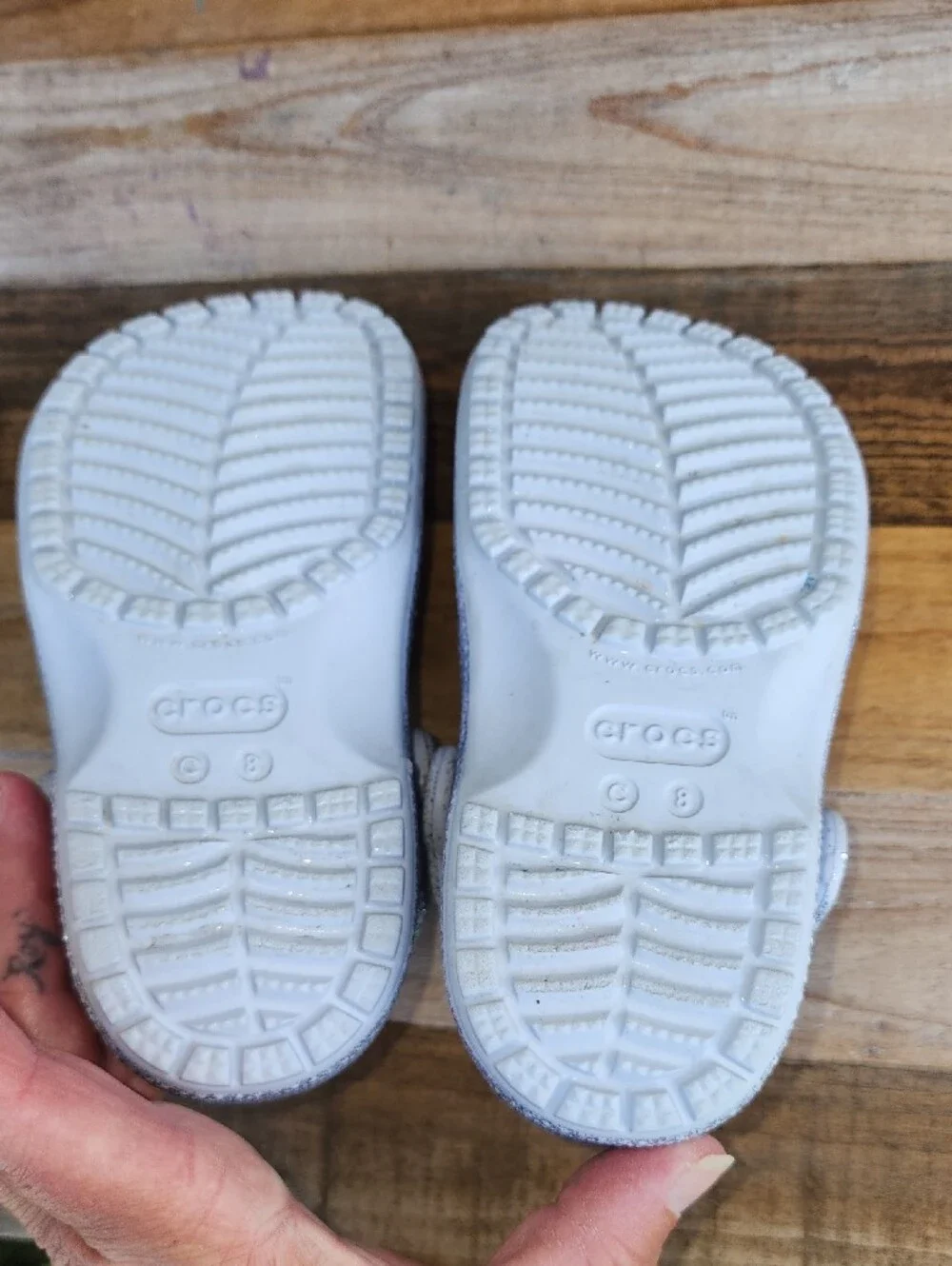 CROCS Kids Silver Multicolored Iridescent Shimmery Glitter Clog Size 8